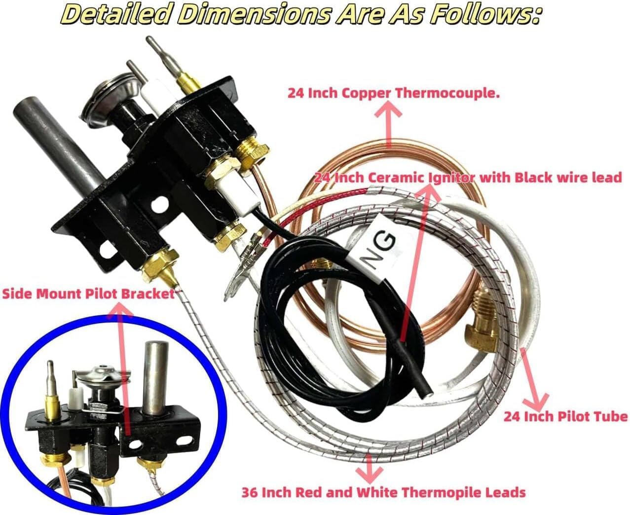 69L17 J4117 108084-02 Fireplace Natural Gas Pilot Assembly Compatible with Lennox, Ihp, Serefina, Superior, Astria, Merit Direct Vent Natural Gas Fireplaces with Flame Sensor