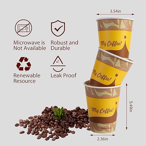 Miniatura 9 de Tamone Paquete de 100 tazas de café desechables de otoño de 12 onzas con tapas, tazas de café de papel con tapas, tazas de papel para beber