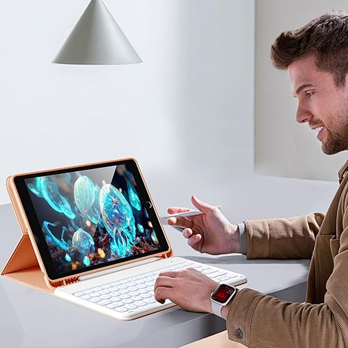 Miniatura 80 de aoub Funda para iPad de 9ª/8ª/7ª generación de 10.2 pulgadas, funda de teclado Bluetooth inalámbrica desmontable, funda trasera de TPU suave