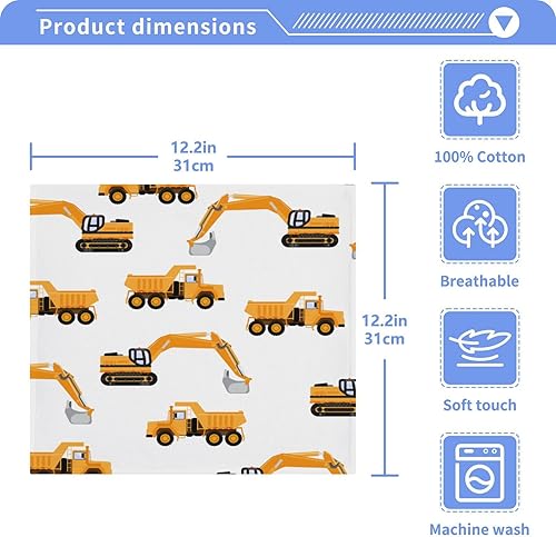 Miniatura 5 de SUABO Toallas de baño de algodón suave para niños, excavadora de automóviles industriales y camiones en toalla blanca, juego de 4