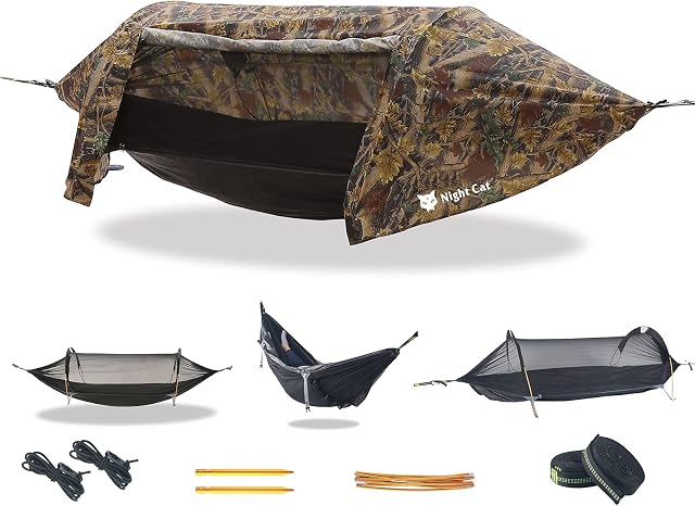 Night Cat Camping Hammock Tent with Mosquito Net Rain Fly for One Person Waterproof Breathable Portable for Hiking Fishing Outdoors Garden