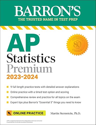 AP Statistics Premium, 2023-2024: 9 Practice Tests + Comprehensive Review + Online Practice (Barron's AP)