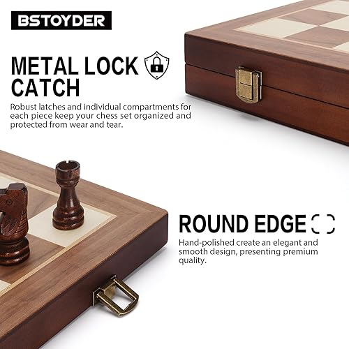 Vista 13 de Juego de ajedrez magnético de madera para adultos y niños, tableros de ajedrez plegables de 15 pulgadas con 2 reinas adicionales, juegos de ajedrez