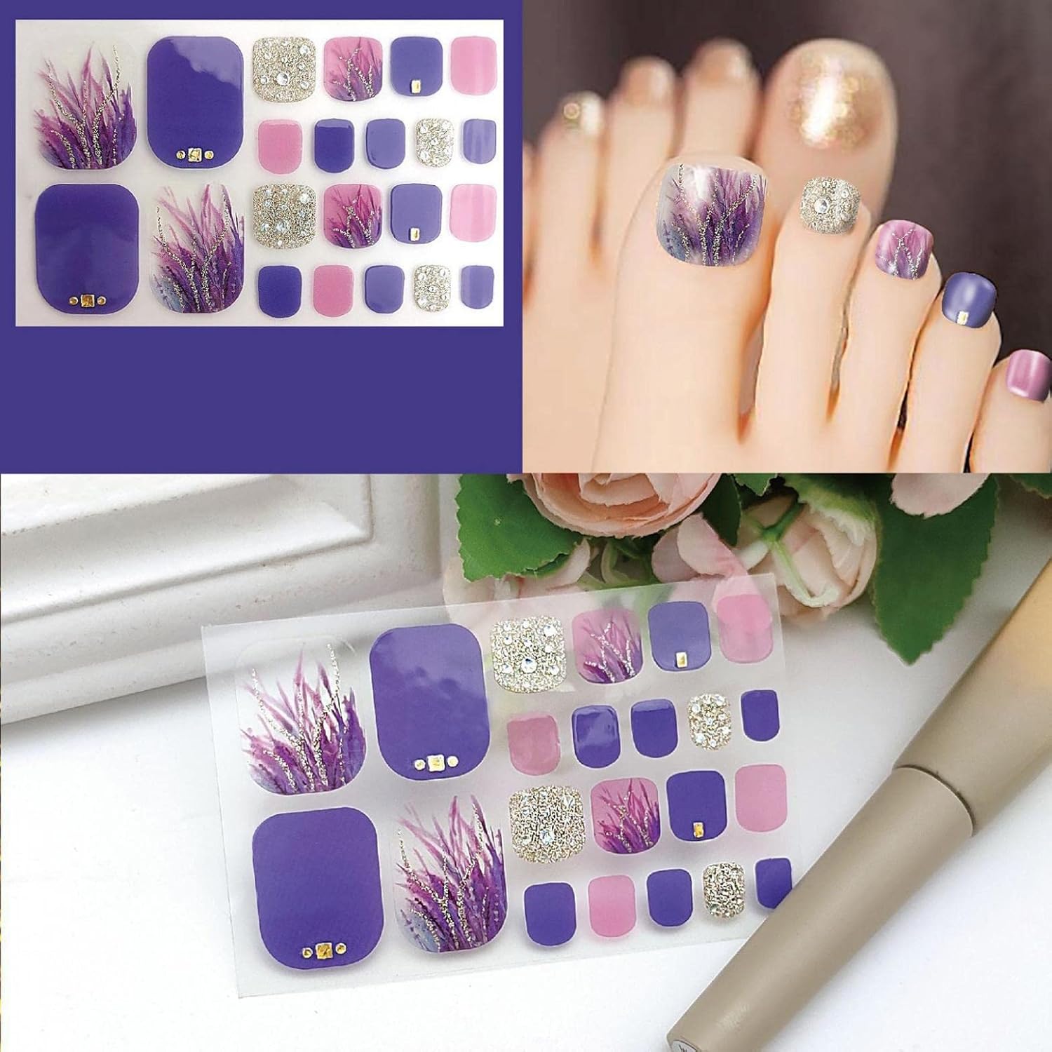 ZITIANY Toe Nail Stickers With 1 Nail File, Summer Toe Nail Stickers for Women & Girl, Nail Art Stickers Waterproof Self-Adhesive False Nails Stickers, DIY Nail Decoration Manicure Tool : Beauty & Personal Care