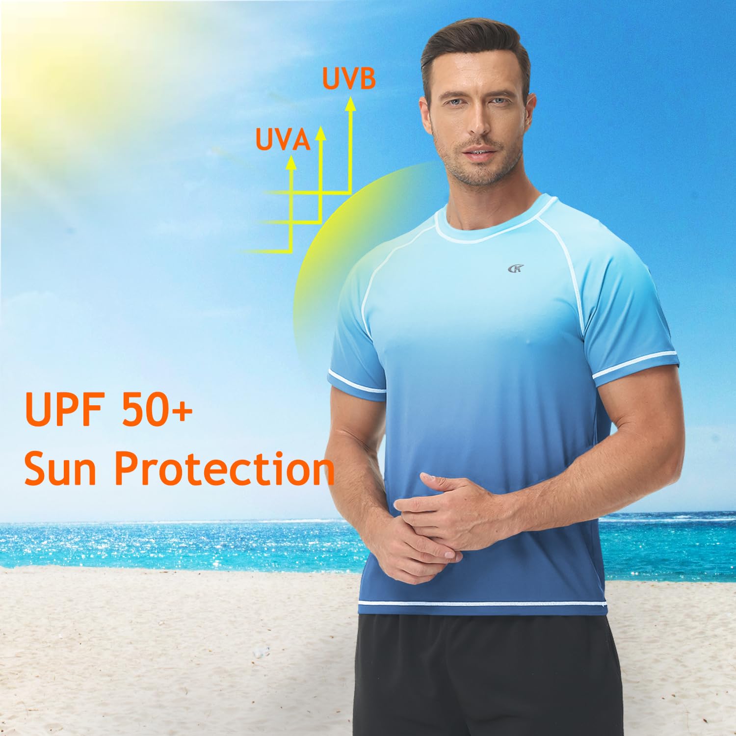Huayuzh Men's Watersport Rash Guards Swimming Shirts UV Swim Top UPF 50+ Quick Dry Short Sleeve Surfing Running Sports Top