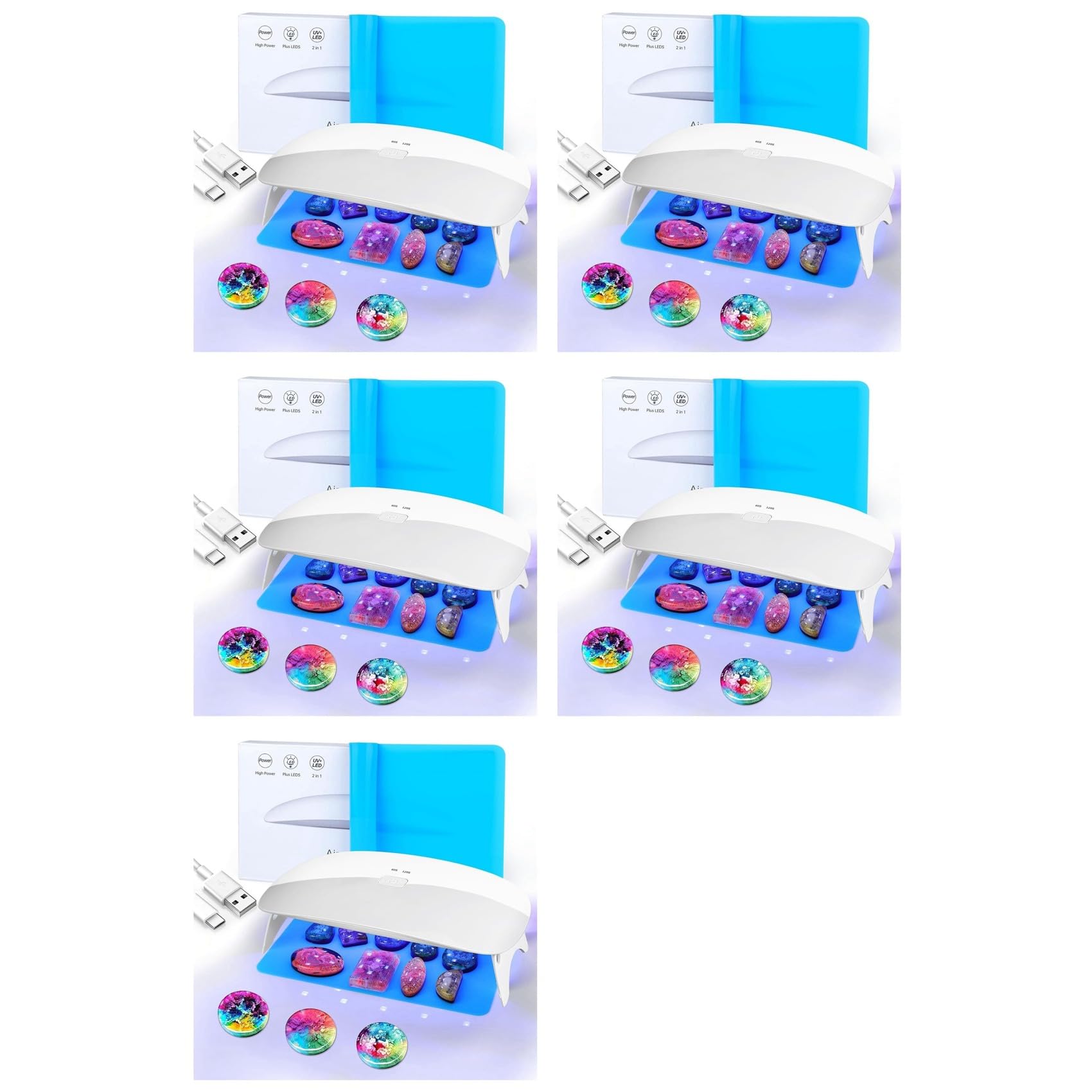 Vjsujehgy 5X Resin UV Lamp, 48W Fast Curing UV/LED Resin Lamp with 30Pcs Dual Lightsource Lamp Beads for UV Resin Kit
