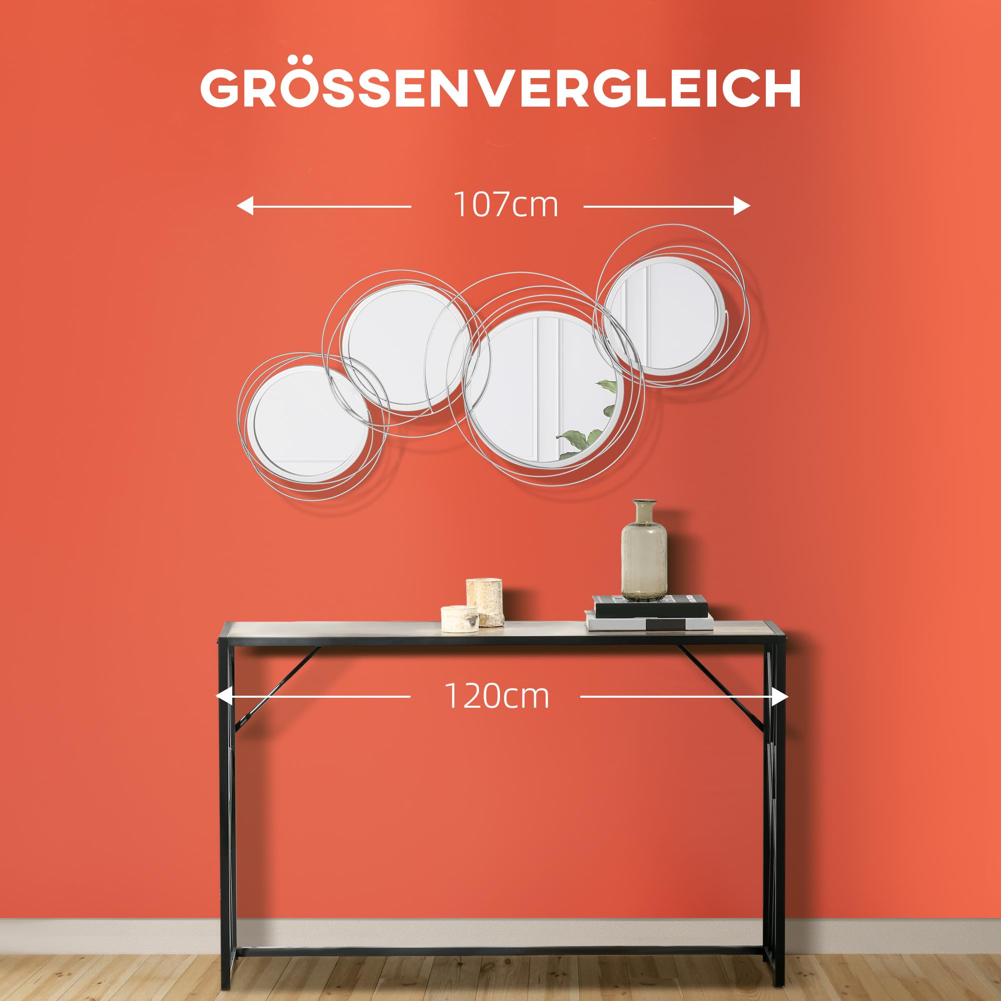 HOMCOM Spiegel Silber für Wanddekoration Metall mit 4 Runden Spiegeln | Wanddeko Wohnzimmer, Wandspiegel, Flurspiegel, Geschenk für Wohnzimmer, Schlafzimmer