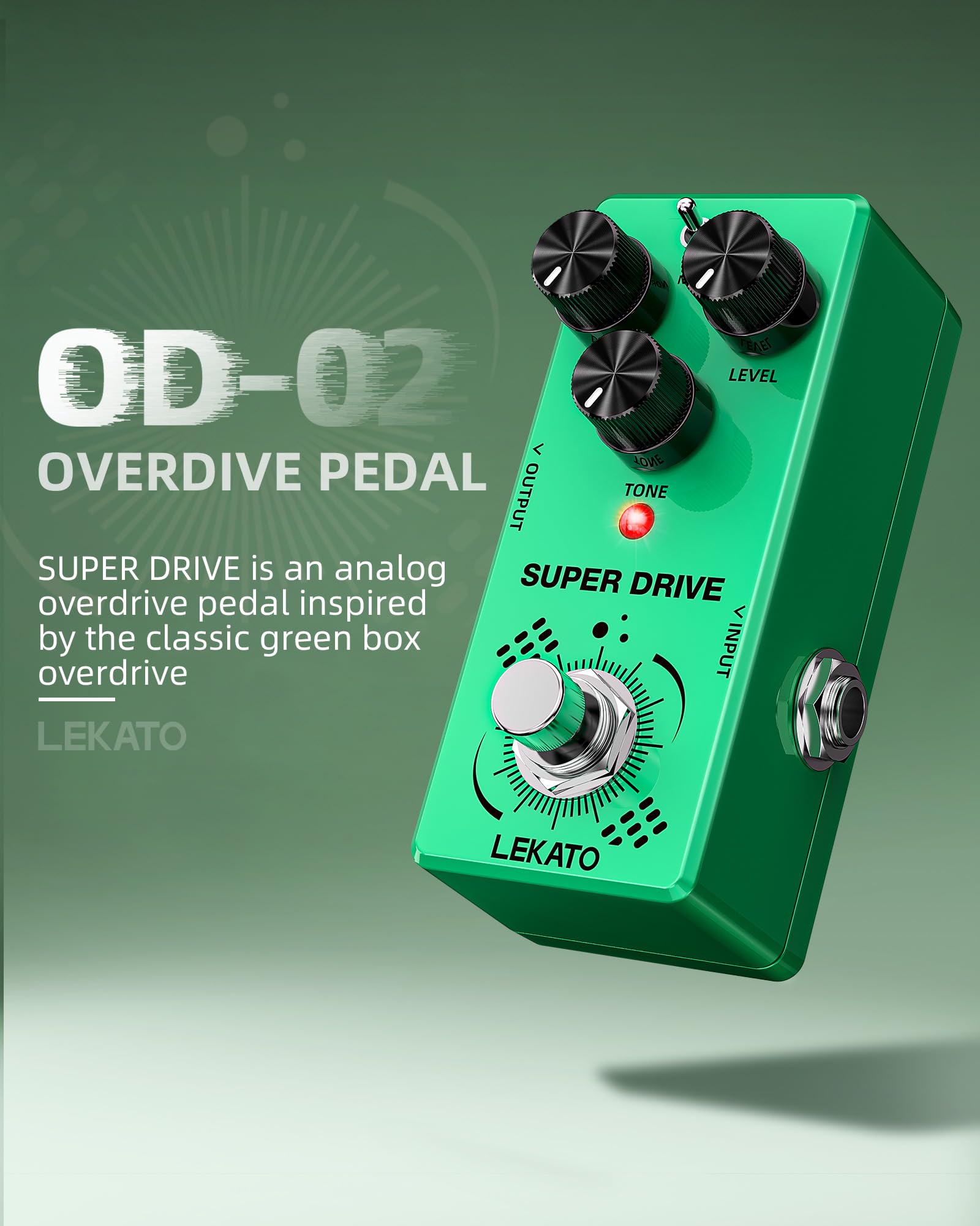 LEKATO Overdrive Pedale per chitarra, pedale Overdrive per chitarra elettrica con due modalità SUPER/NORM, mini pedale analogico, Truebypass, DC 9 V