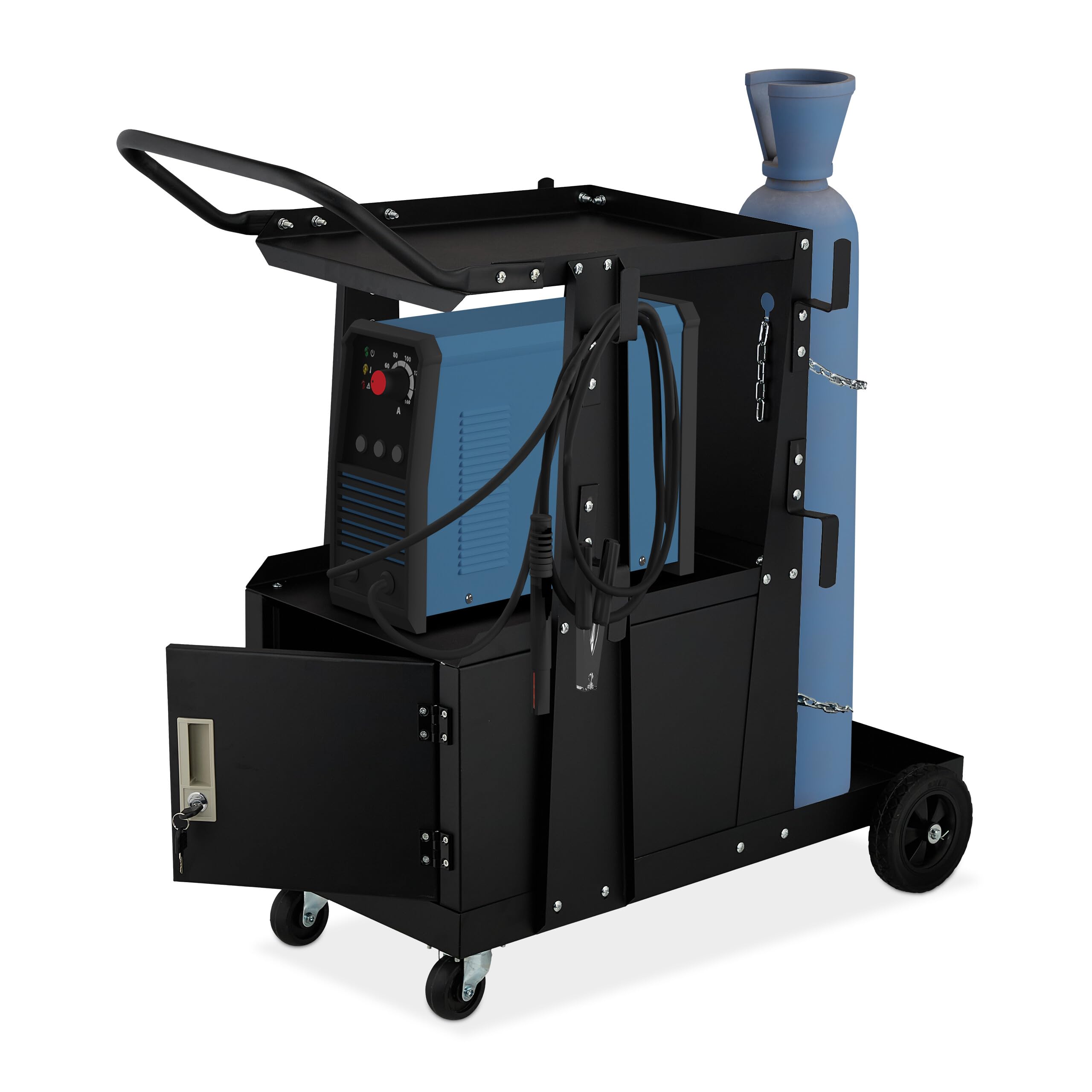 Relaxdays Black Welding Cart, 3 Shelves, Gas Cylinder Holder, Welder Trolley, Load Capacity 110 Kg, Hxwxd: 89X47x97 Cm, Steel, Plastic