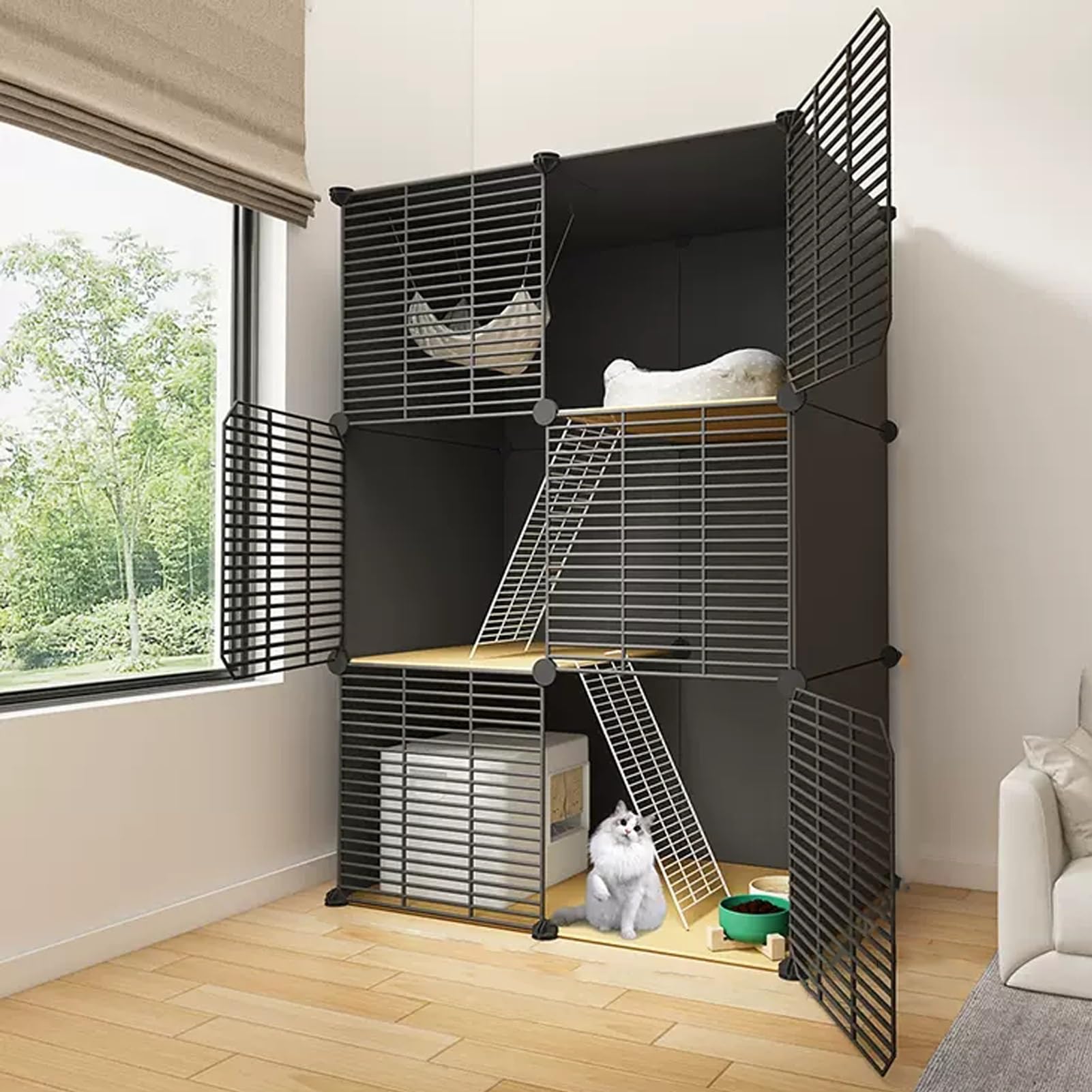 Cage spacieuse pour chat en métal à monter soi-même avec grillage modulable