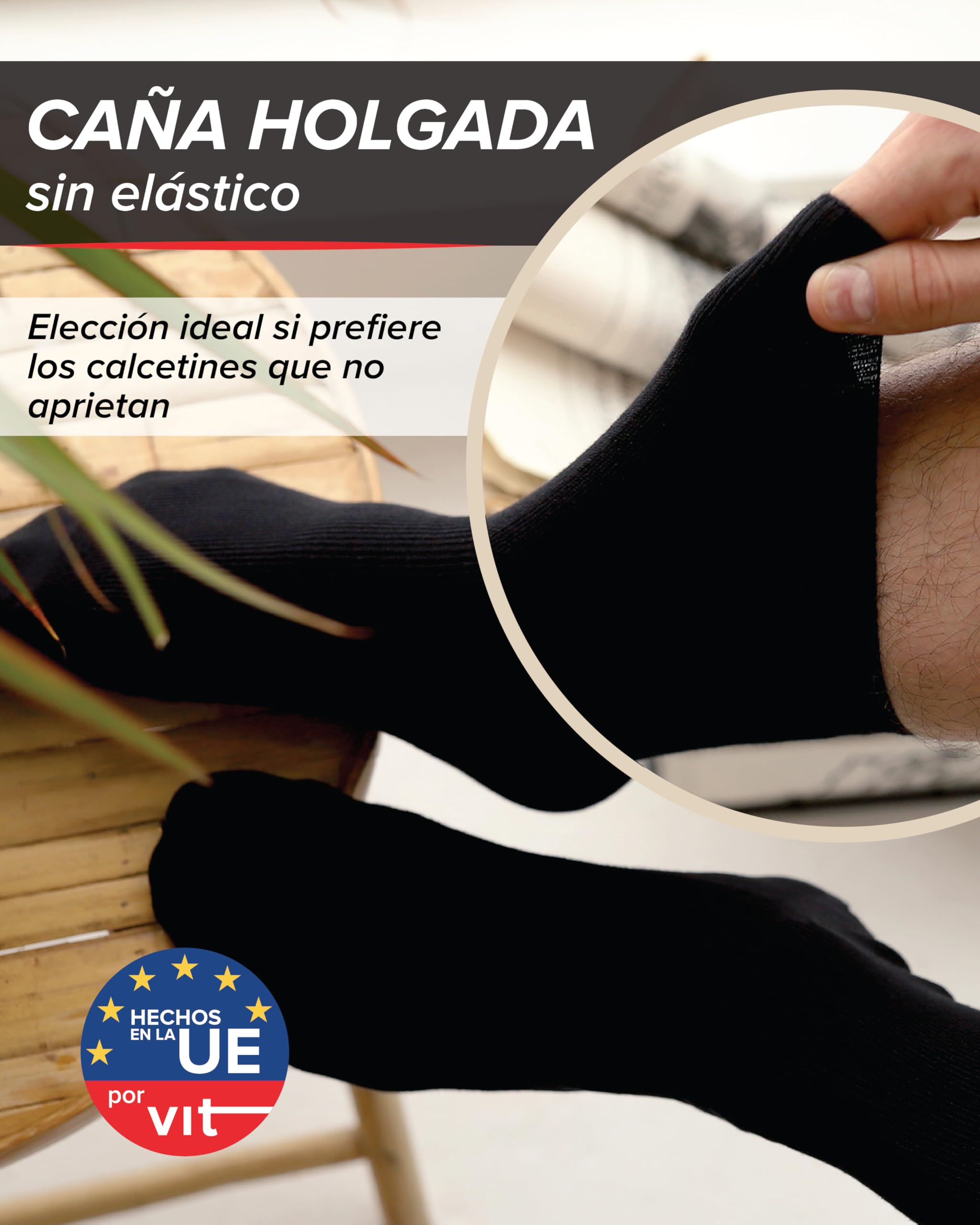 vitsocks Hombre Calcetines sin Goma Antipresión no Aprietan (3 PARES) Algodón Finos Verano Especiales sin Elástico