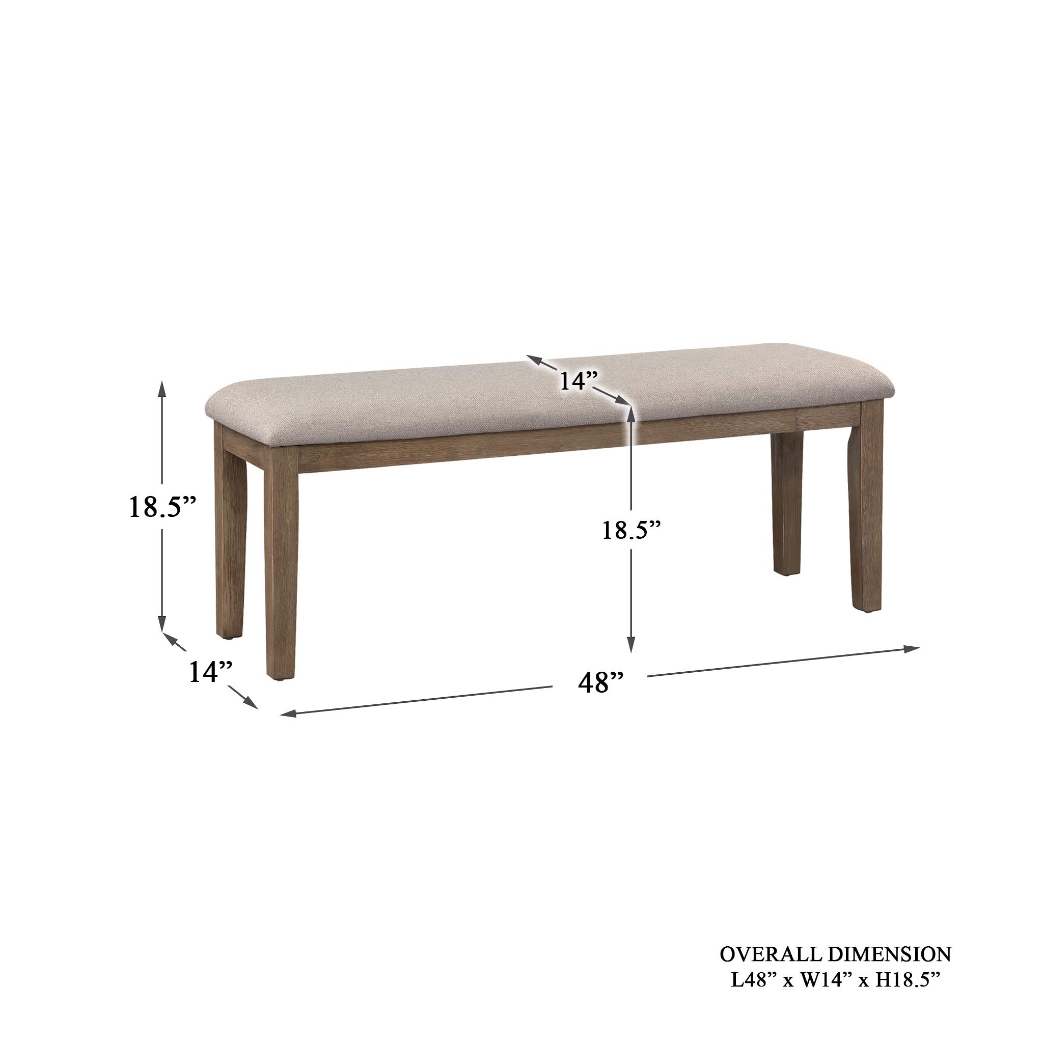 Homelegance Blair Upholstered Dining Bench, 48" W Entryway Bench, Sturdy Solid Wood Frame, Wire Brush Brown Finish, Comfortable Cushion Seat, Easy Assembly, Modern & Traditional, Gray/Brown