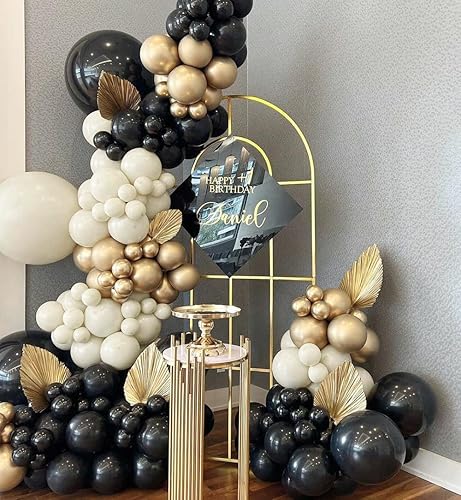Miniatura 4 de Globos de color negro, dorado y beige, 60 globos de arena negra dorada y blanca con globos de fiesta de confeti dorado metálico para graduación,