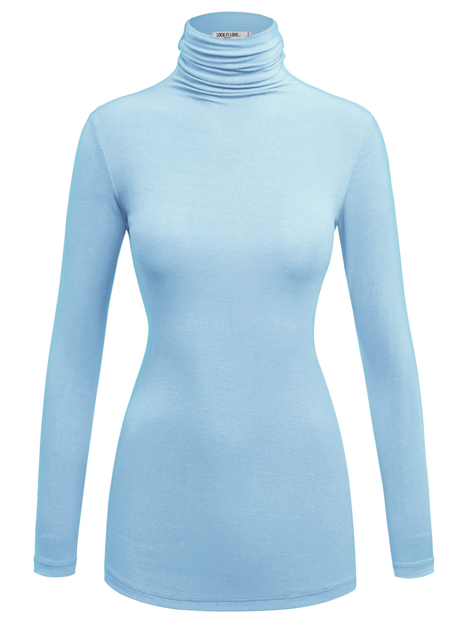 Lock and Love Women's Turtleneck Top Lightweight Long Sleeve Slim Fit Pullover, Soft Rayon Stretch Layering Basic, S-3XL