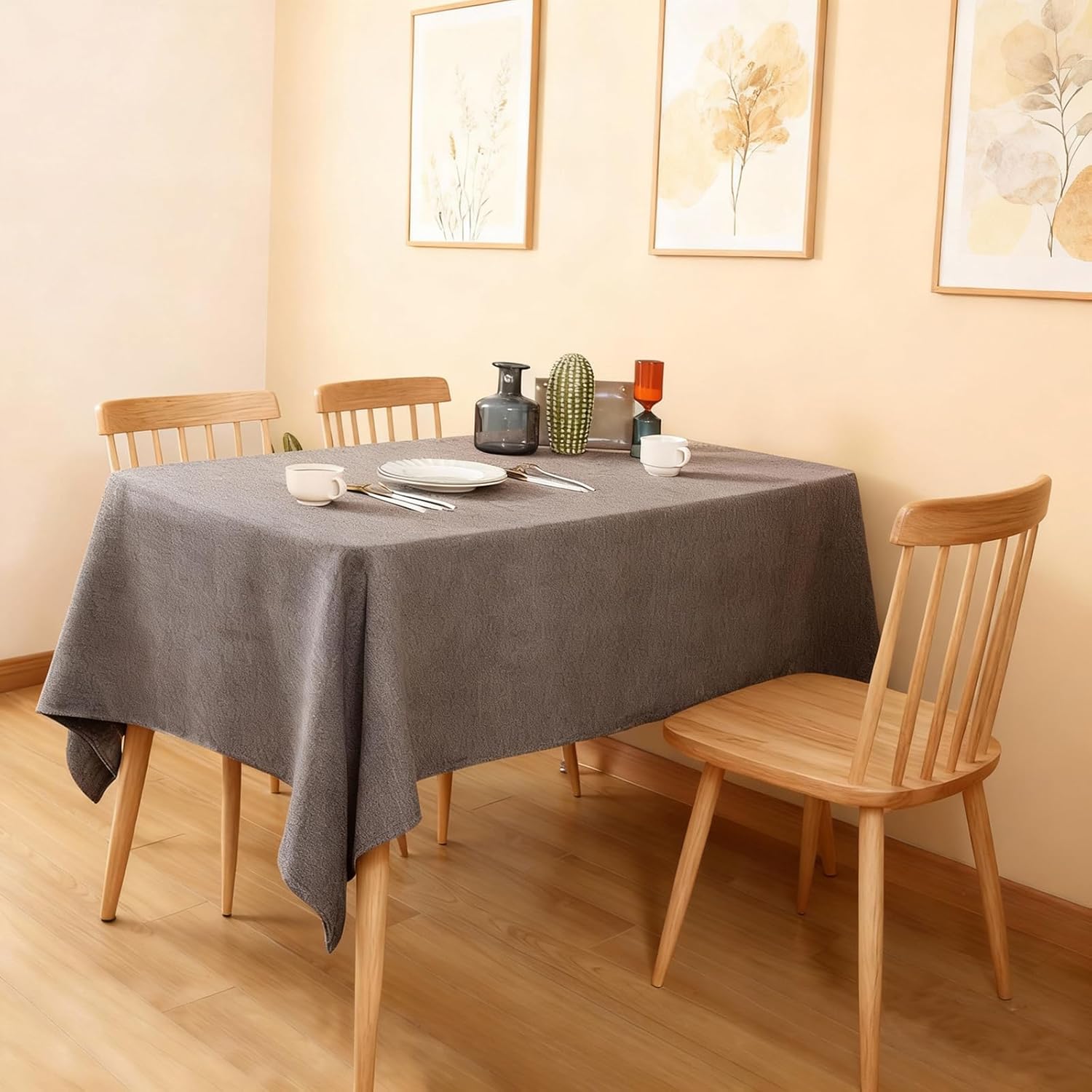 SEASHORE TREE Rectangle Tablecloth Linen Textured Table Cloths 55 x 95 Inch Waterproof Spill-Proof Wipeable Wrinkle Free Dining Table Cover for Buffet Party Wedding Outdoor and Indoor Use, Gray