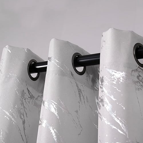 Miniatura 5 de Taisier Home Cortinas texturizadas de lino con estampado de lámina plateada, cortinas geométricas con diseño de mármol para sala de estar,