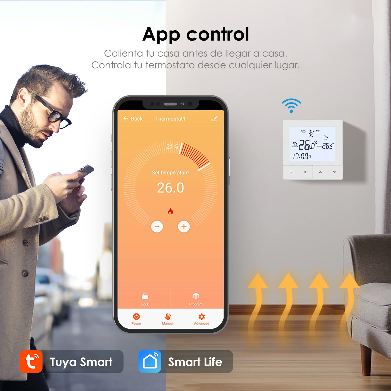 Termostato Caldera WiFi Beok Calefaccion de Gas Natural Agua.Programación Digital Inteligente Compatible con Alexa y Asistente de Google.Termostato Inalámbrico Integrado 3A TDS72-WIFI-WPB