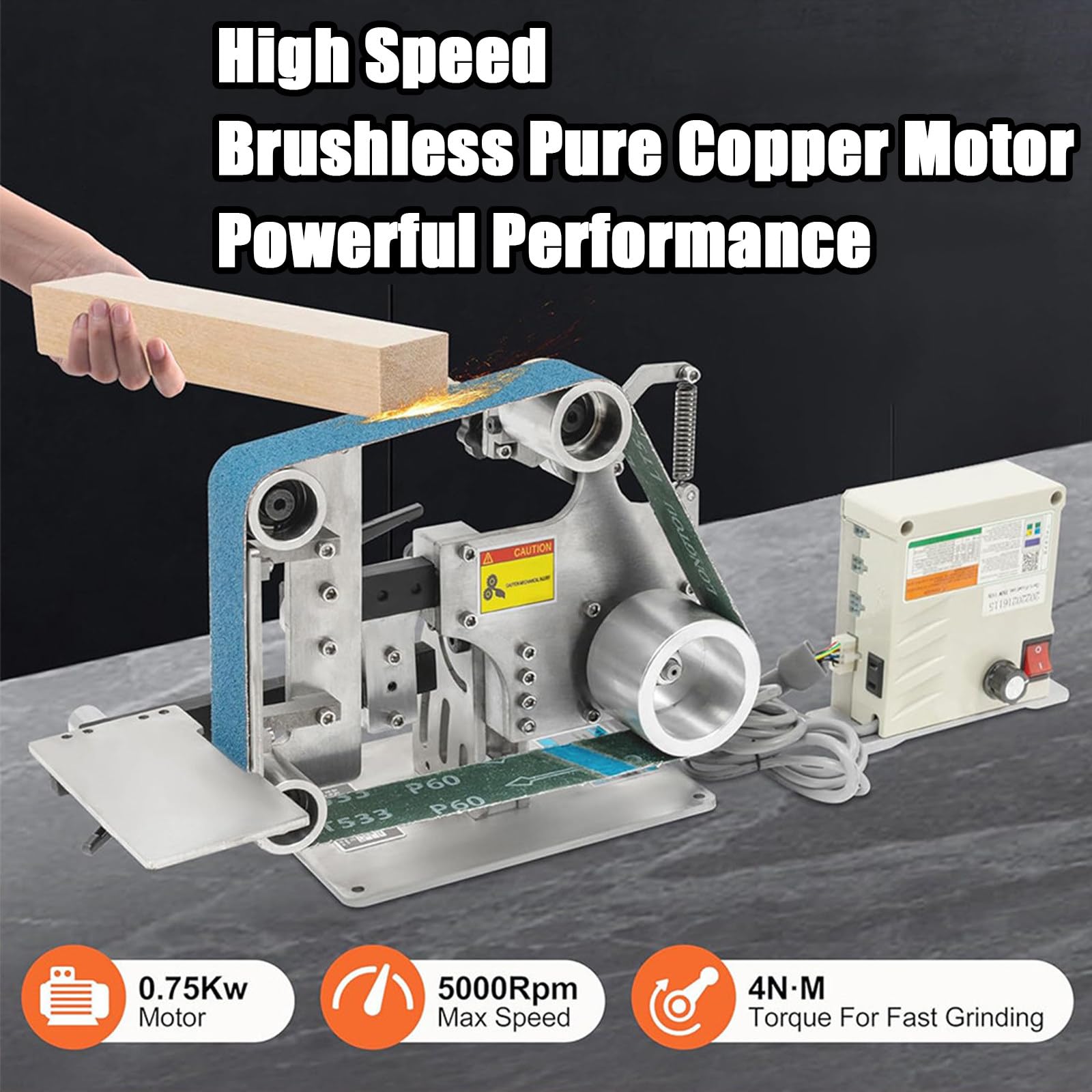 Lijadora de Banda versátil para Madera y Metal, máquina de Pulido de Velocidad Ajustable, Amoladora de Banco de Doble posición con Motor de 0.75KW, tareas de carpintería y Acabado de Met