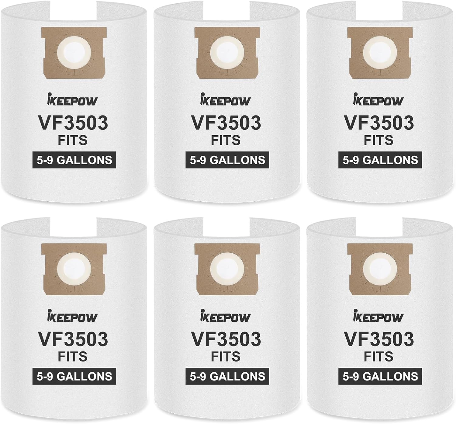 VF3503 Shop Vac Bags Compatible with Ridgid & Workshop Wet and Dry Vacuum, 6-9 Gallon Vacuum Bags, Replacement Filter Bags Accessories, High Efficiency Dust Bags, Part# WS32090F2 (6 Pack)
