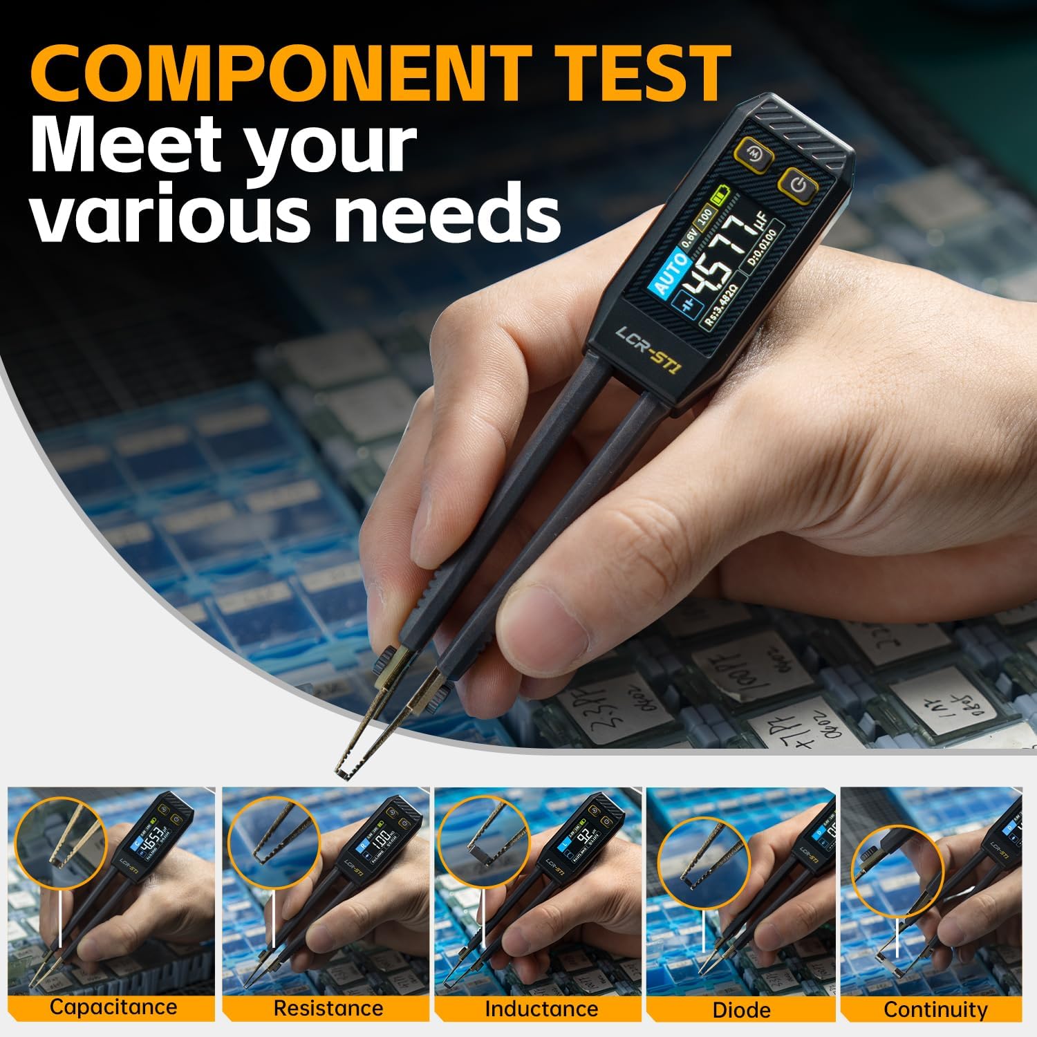 Pinzas de Medición LCR 10KHz,Mini Probador Inteligente SMD, Probador De Diodo De Continuidad De Inductancia De Capacidad, Reconocimiento Automático De Componentes,Componente Electrónico Analiza