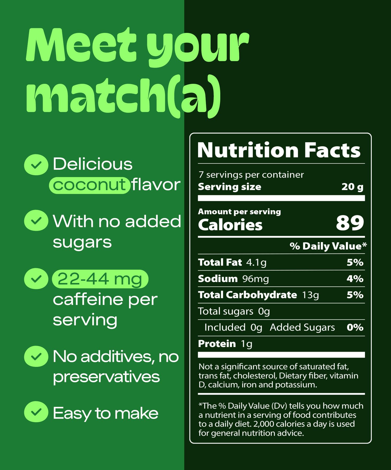 MatchaDNA Coconut Matcha Latte Powder Sticks 7 Pack 20g Each Sweetened with Milk No Sugar Added Instant Matcha — view 2