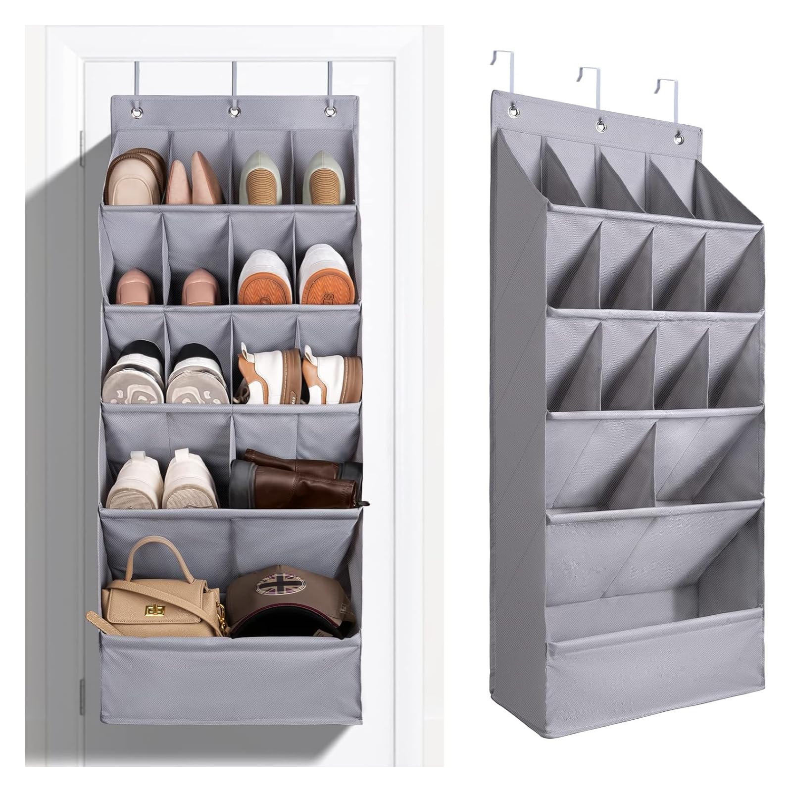 Pack of 1 Pcs Over-the-Door-Shoe-Organizers, Hanging Organizers with Large Pocket Shoe Holder Hanging Shoe Rack for Closet Shoe Organizer for Wall, Over Door Organizer with 15 Pockets Gray