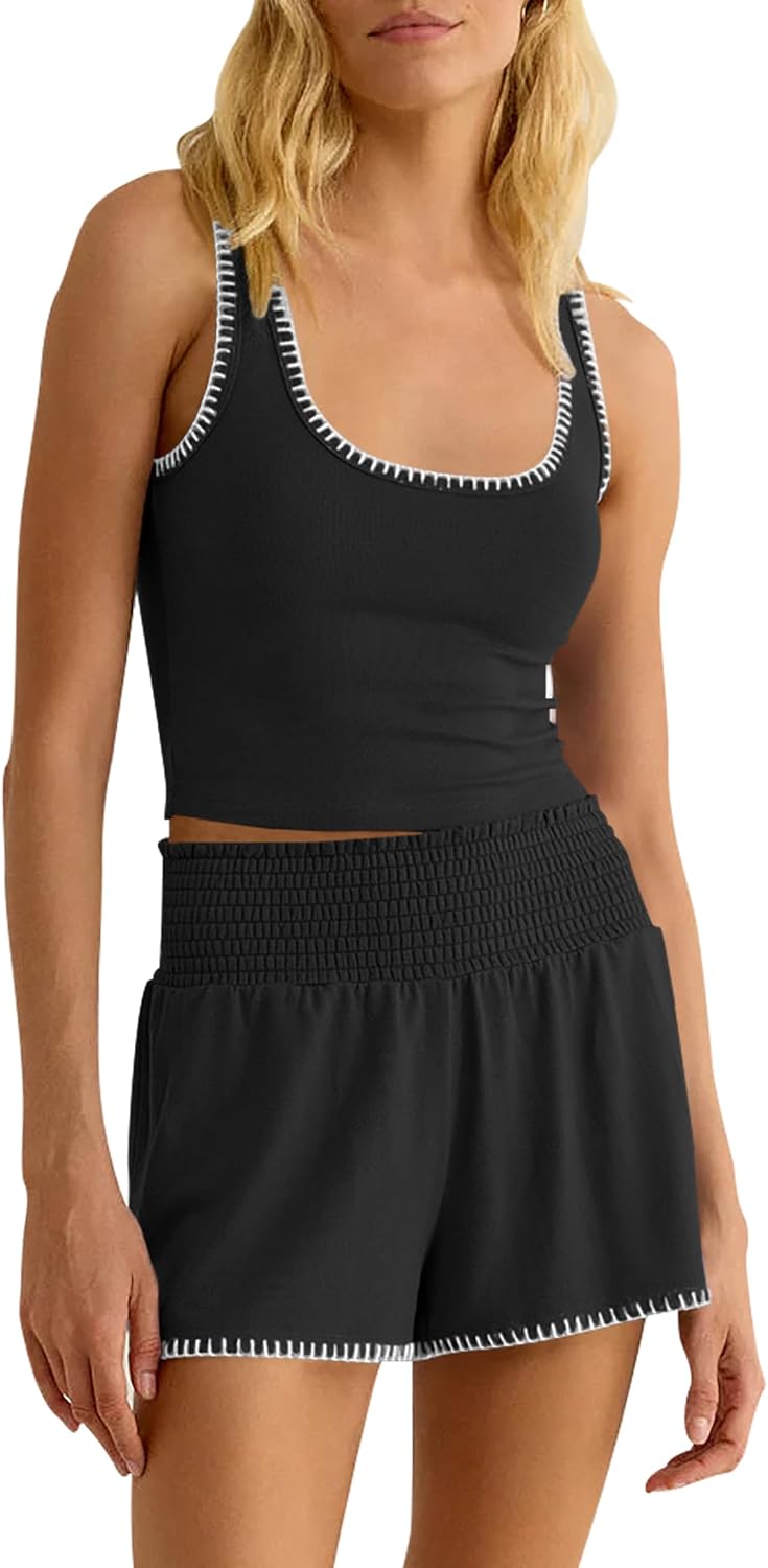 Cakulo Womens 2 Piece Sets Summer Outfits Shorts Set Lounge Matching 2026 Workout Tank Top Running Gym Athletic Sweatsuits - Image 8