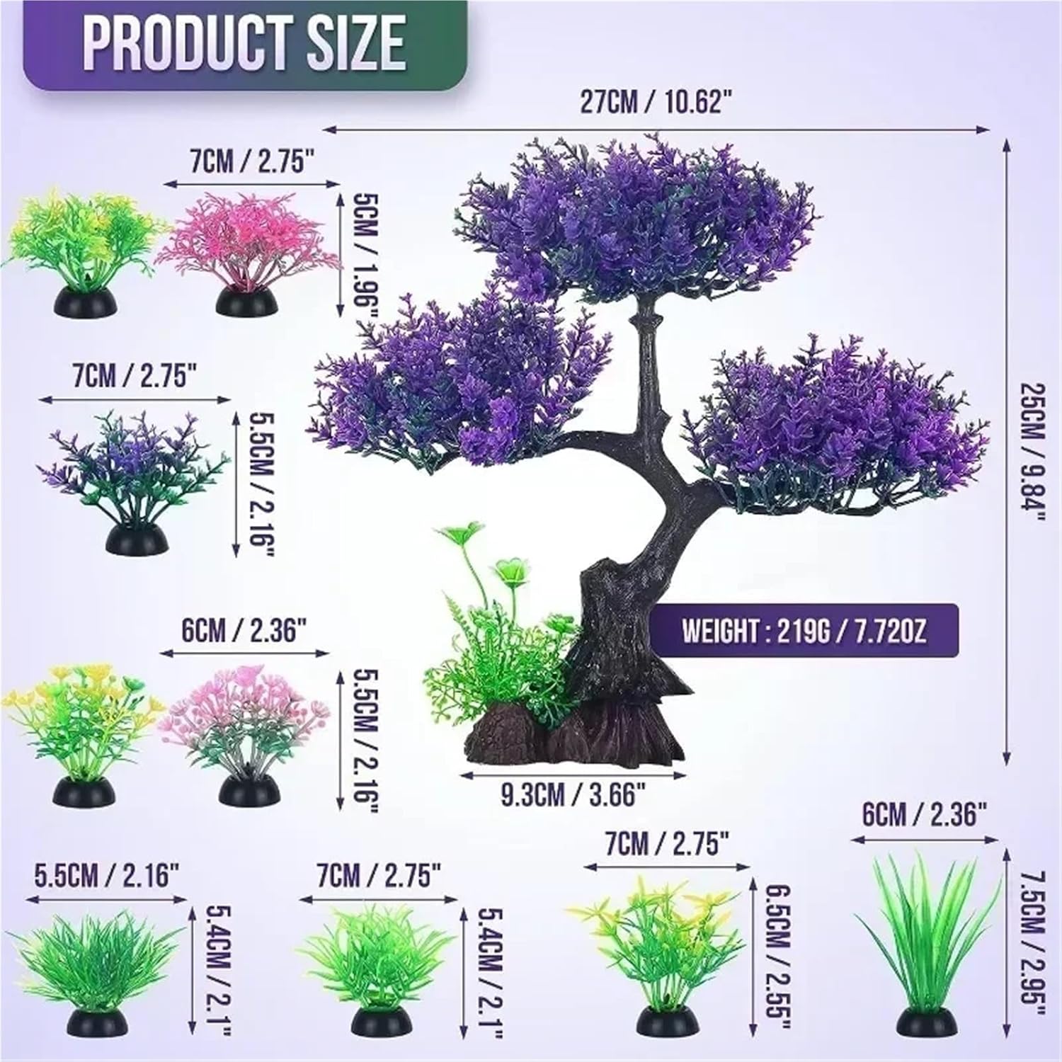 Aquarium Ornaments Simulation Plants Fish Tank Landscaping Decorations Plastic Water Rocks Accessories(Purple)