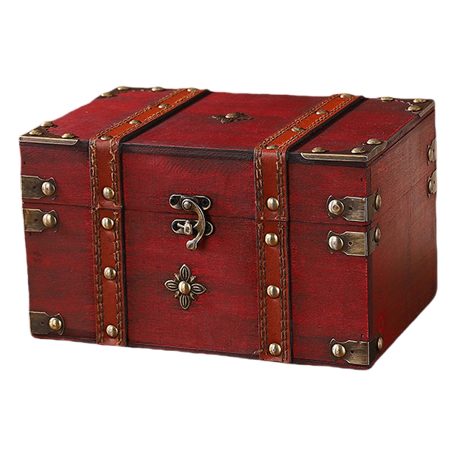 carotoe Wooden Treasure Chests Lockable Jewelry Storage Box Antique Styles Decorative Organizers for Home Bedroom Decors Antique Styles Storage Chest