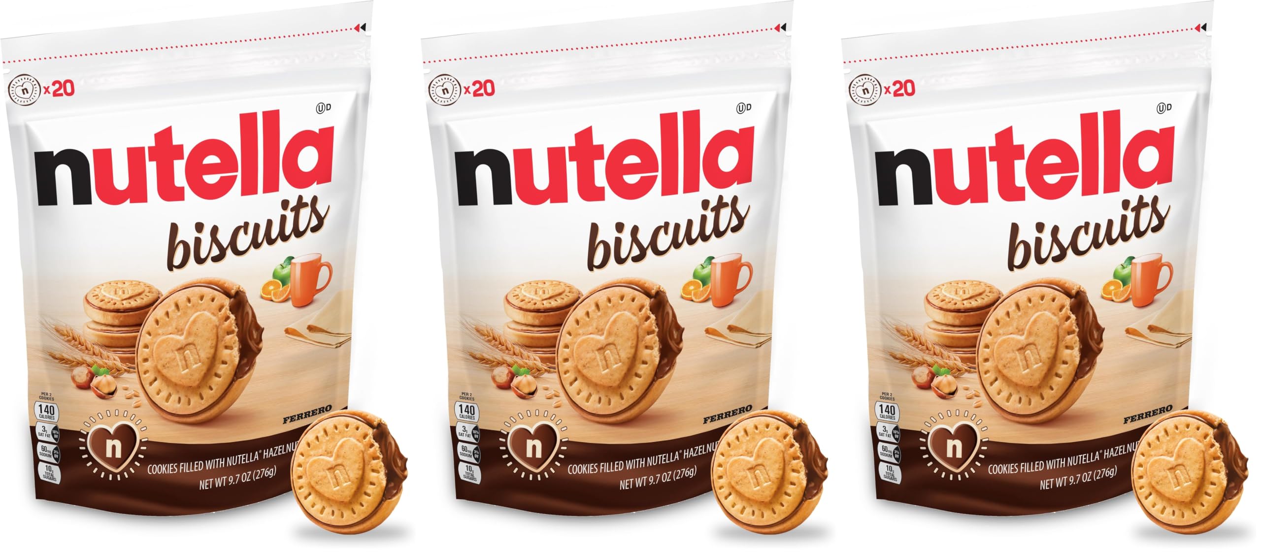 Nutella Biscuits, Hazelnut Spread With Cocoa, Sandwich Cookies, 20-Count Bag (Pack of 3)