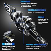 Vista 5 de Juego de brocas escalonadas M35 con cuatro ranuras en espiral de 1/4"-3/4" (9 tamaños), broca escalonada Unibit de 1/4" con vástago hexagonal, broca