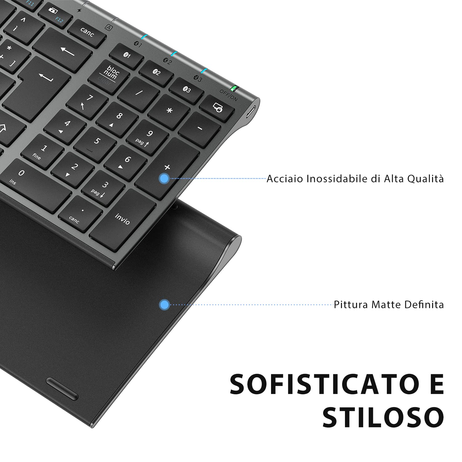 iClever Tastiera Bluetooth, Tastiera Ricaricabile Multi-Dispositivo Bluetooth 5.1 con Tappeto Numerico Dal Design Ergonomico di Dimensioni con Connessione Stabile Tastiera per Mac OS, Android, Windows