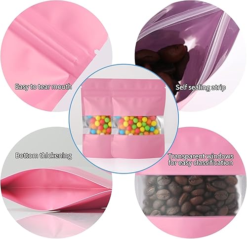 Miniatura 4 de 100 bolsas de almacenamiento de alimentos resellables de Mylar a prueba de olores con ventana transparente, bolsa de aluminio de pie para