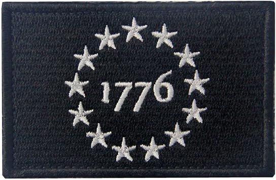 Tactical USA 1776 Patriot Milltary Embroidered Applique Morale Hook & Loop Patch - White & Black