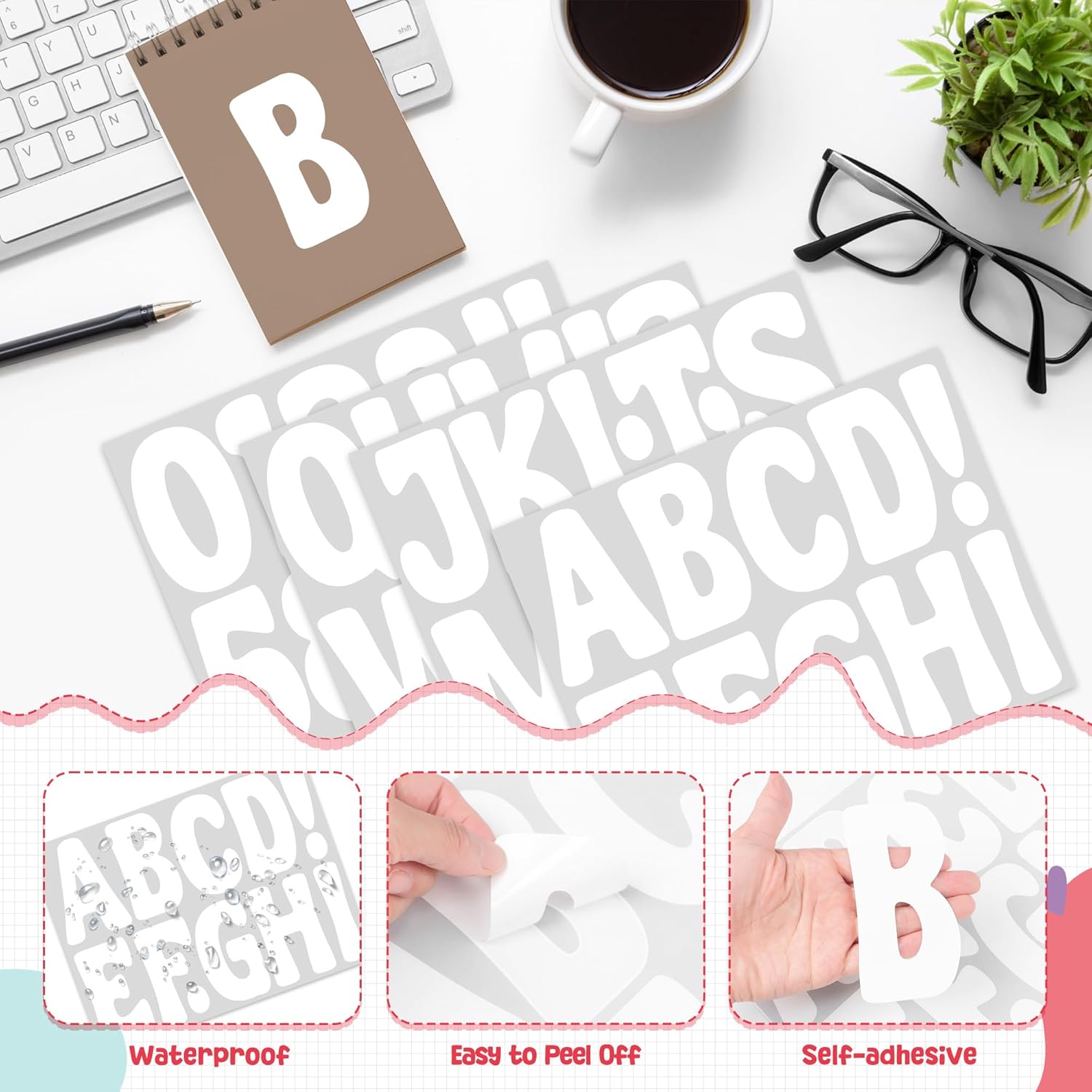 215 PCS Bulletin Board Letters 20 Sheets Letter Stickers Large Alphabet Stickers Vinyl Self-Adhesive Letters for Poster Boards Mailbox Number Classroom Display Craft Home School Decor(White,4 Inch)