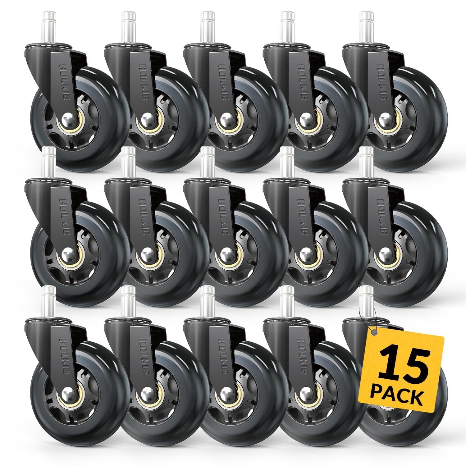 HOLKIE Office Chair Wheels Roller Blade Caster 11x22mm All Black 3 Inch Chair Wheels for Office Rubber Rolling Set of 15 for Carpet Hardwood Floors Gaming Smooth & Silence Gliding