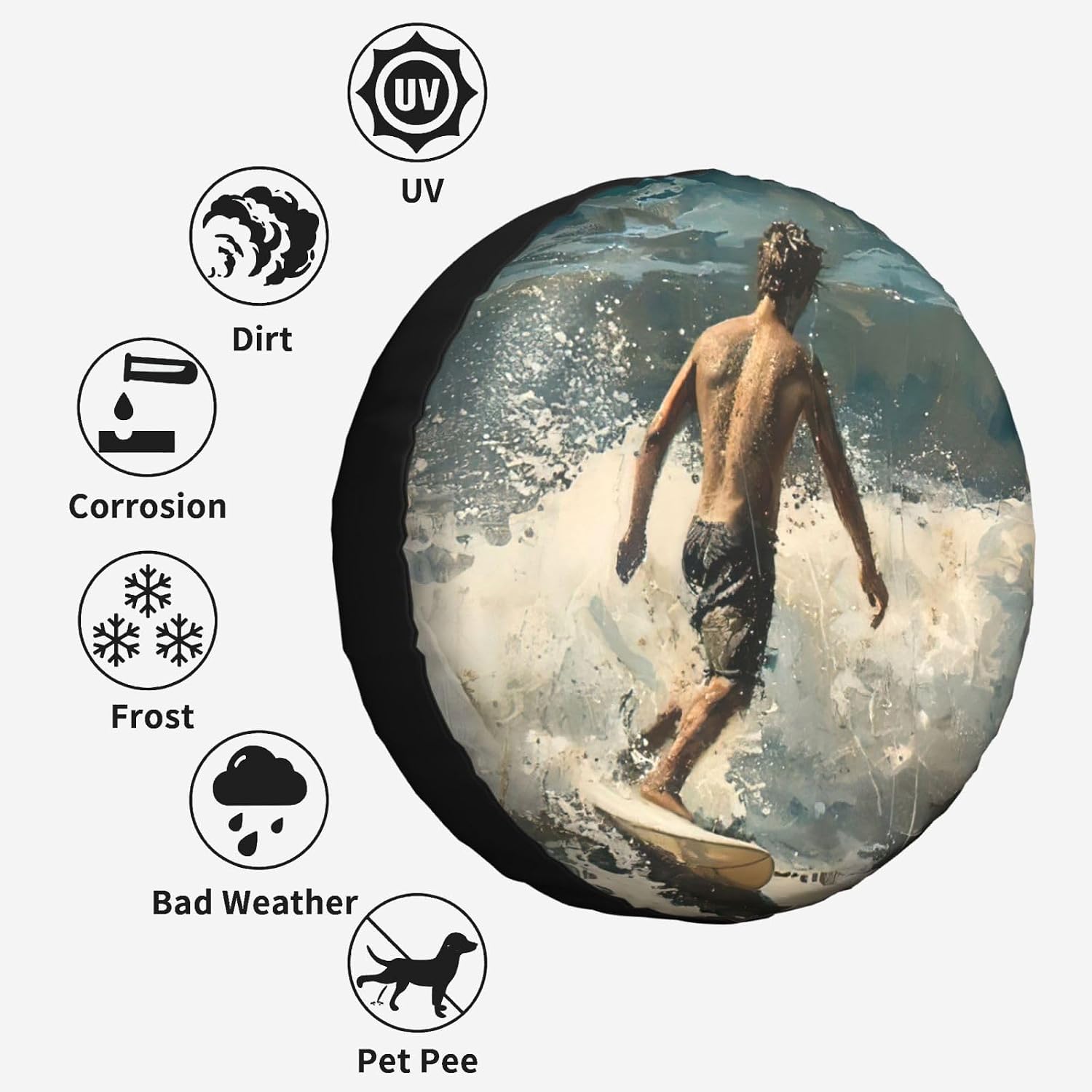 Beach Surf Print Tire Cover Universal Spare Wheel for Trailer Rv SUV Truck Camper Travel Accessories