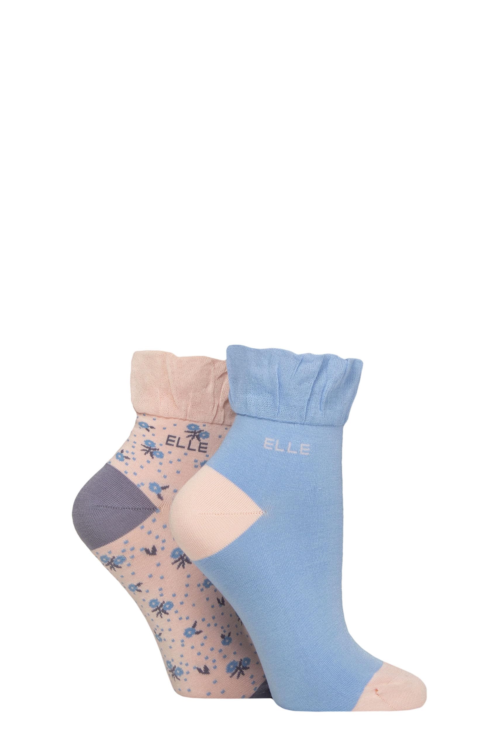 Elle Women's Parisian Rose Floral Bamboo Ankle Socks - Soft Breathable Cooling Material, Mixture Of Plains & Patterns, Fun,Colourful Multipack Of 2 Size 4-8 (Uk, Numeric, 4, 8, Regular, Regular, )