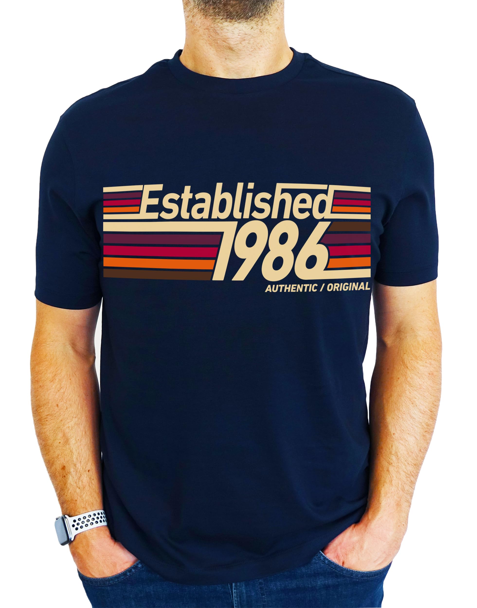 1986 Established Retro Stripes - 40th Birthday Gift | Present Mens T-Shirt Navy M