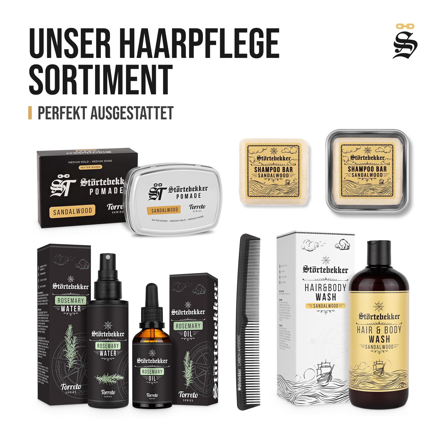 Störtebekker® Premium Sea Salt Spray Sandelholz – Salzwasserspray mit natürlichem Meersalz für Volumen, Glanz & flexiblen Halt – vegan, ohne Silikone & Parabene (200 ml) - Texture Spray Haare