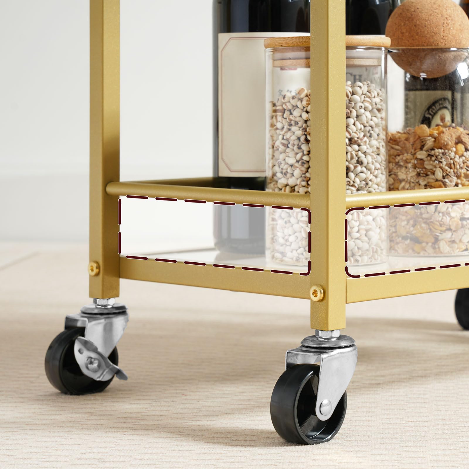 MAHANCRIS Bar Cart for The Home, 3-Tier Drink Cart on Wheels, Home Bar Serving Cart, Mini Bar Cart for Small Space, Rolling Kitchen Carts for Bar, Kitchen, Dining Room, Gold RCJW4001: Stylish