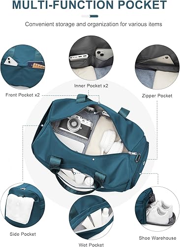 Miniatura 4 de Bolsa de gimnasio para mujeres y hombres con compartimento para zapatos, bolsa de lona deportiva, impermeable, para viajes, fin de semana, bolsa de