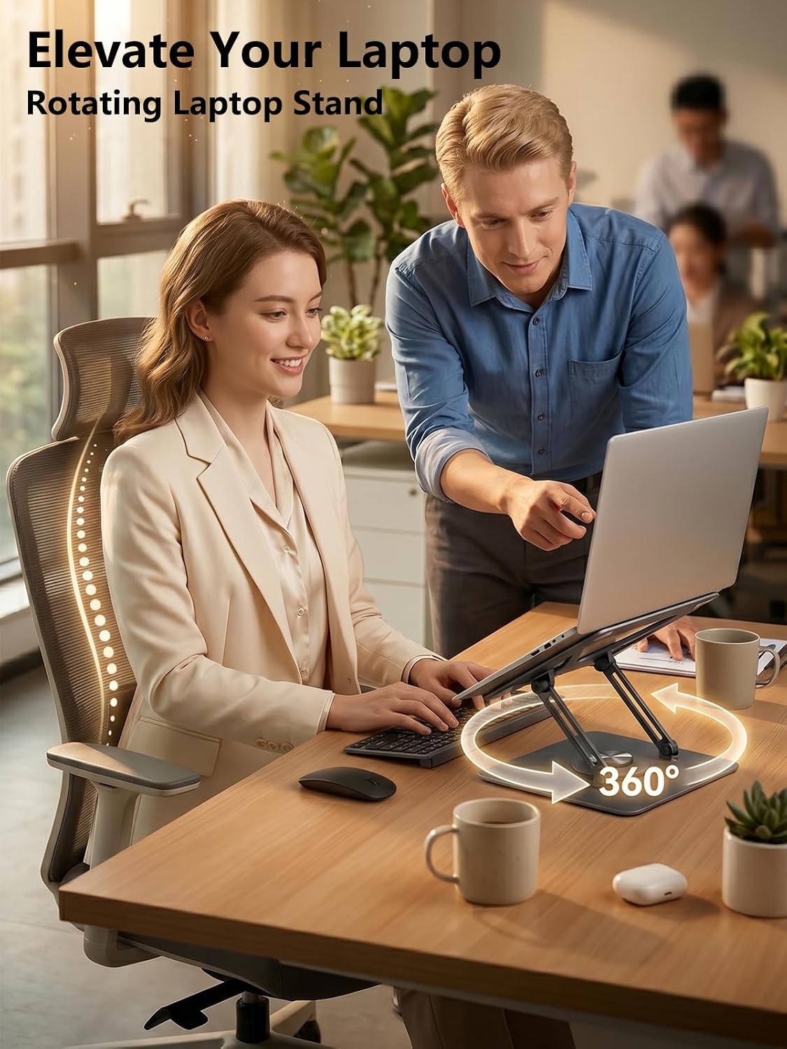 360° Rotating Laptop Stand for Desk,Adjustable Notebook Riser image 2
