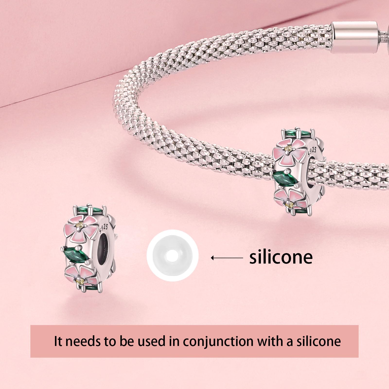 Annmors 925 Sterling Silver Clips Distanziatore Catena di Sicurezza Ferma Ciondoli Ciondolo in Vetro di Murano per Donna Bracciale Collana Gioielli Regalo