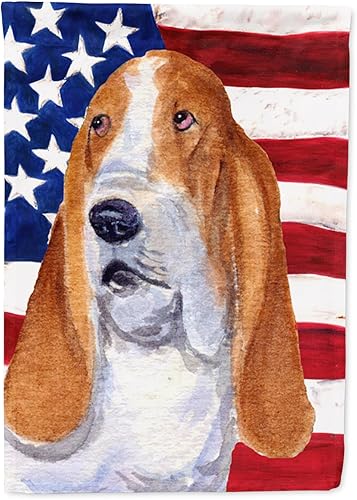 Miniatura 110 de Caroline's Treasures SS4017GF Bandera de Estados Unidos con Bulldog Inglés para jardín, bandera decorativa para patio exterior, patio, parterres,