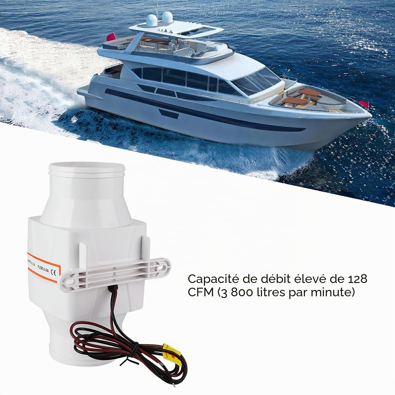 Terisass Ventilateur d'air en Ligne de 3 '' Ventilateur de cale Marin Silencieux Fort Ventilateur de Ventilation pour Bateau de Yacht RV 12V/24V(12V)+Ventilateur cale Bateau 12v Ventilateur cale bate