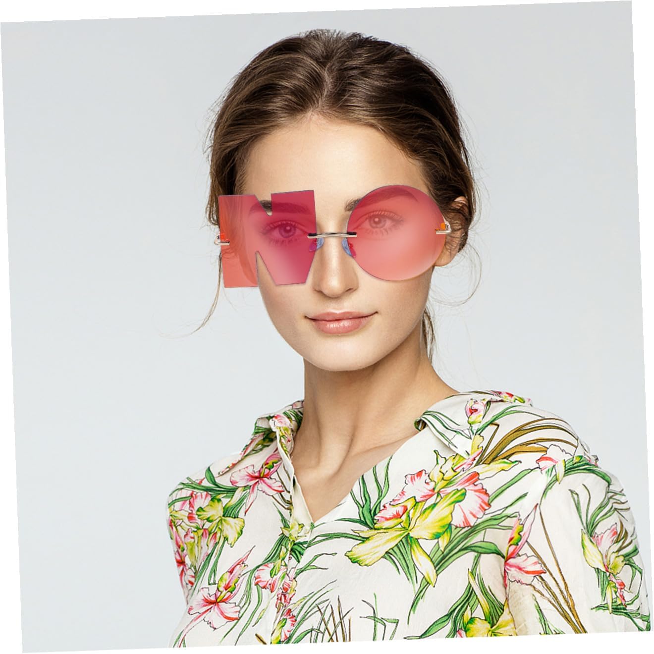 Chic Alphabet Sunglasses Lightweight Party Photo Prop Stylish Red Lens Gold Frame Retro Beach Eyewear for Men Women