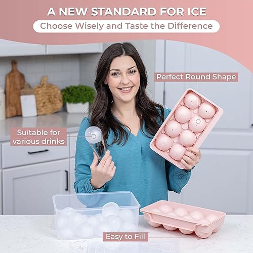 Miniatura 8 de Paquete de 2 bandejas de cubitos de hielo para whisky (2.5 pulgadas) (lengüeta + caja) (8 cavidades), bandeja de hielo grande con tapa, bandeja de