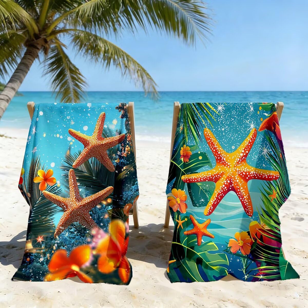 Toalla Playa 100x220 cm, Toalla Gimnasio Microfibra Secado Rapido, Juego de 2 Antiarena Toallas de Playa, Ligera Compacta Toallas Microfibra Grande, Regalo Hombre Regalo Mujer (Estrella de mar) -4973