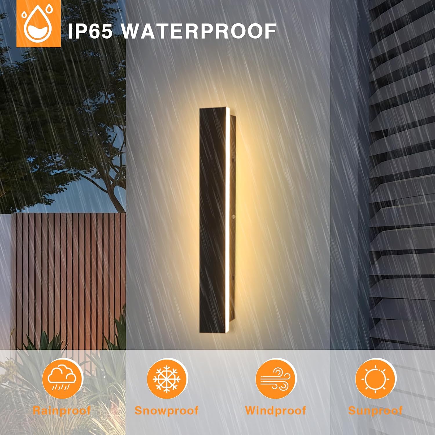 Modern Outdoor Wall Light 23.6 inch LED 3000K Long Outdoor Wall Light IP65 Waterproof Long Black Wall Sconce Outside Linear Wall Lights for Porch Garage Courtyard Patio Pool
